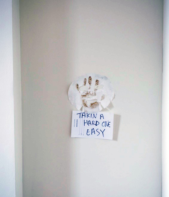 collagen facemask, sand, paper, ink